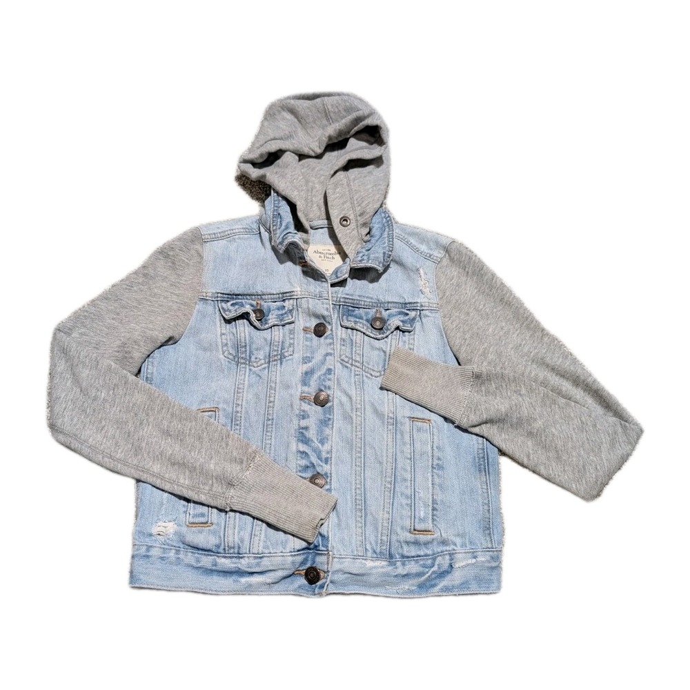 Abercrombie & Fitch Distressed Vintage Denim Jacket Hoodie Size Women's XS